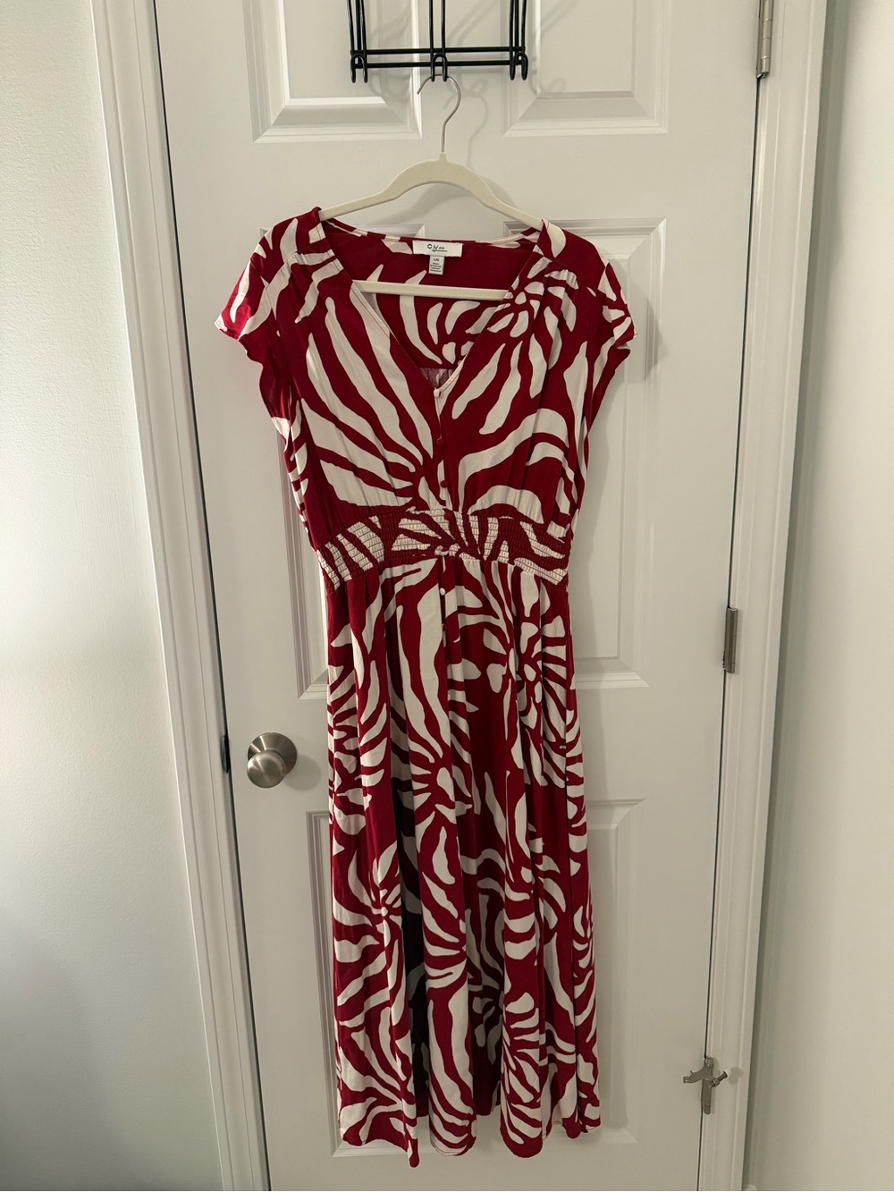 Red and White Patterned Maxi Dress